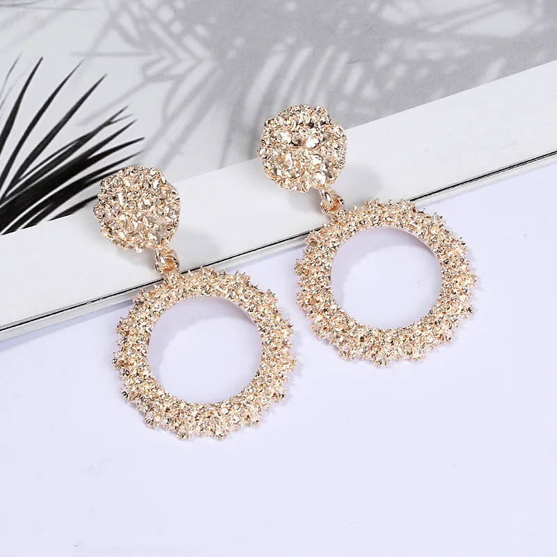 Vintage Geometric Drop Earrings For Women Rose Gold Color Big Rectangle Circle Hanging Fashion Dangle Earring Jewelry New