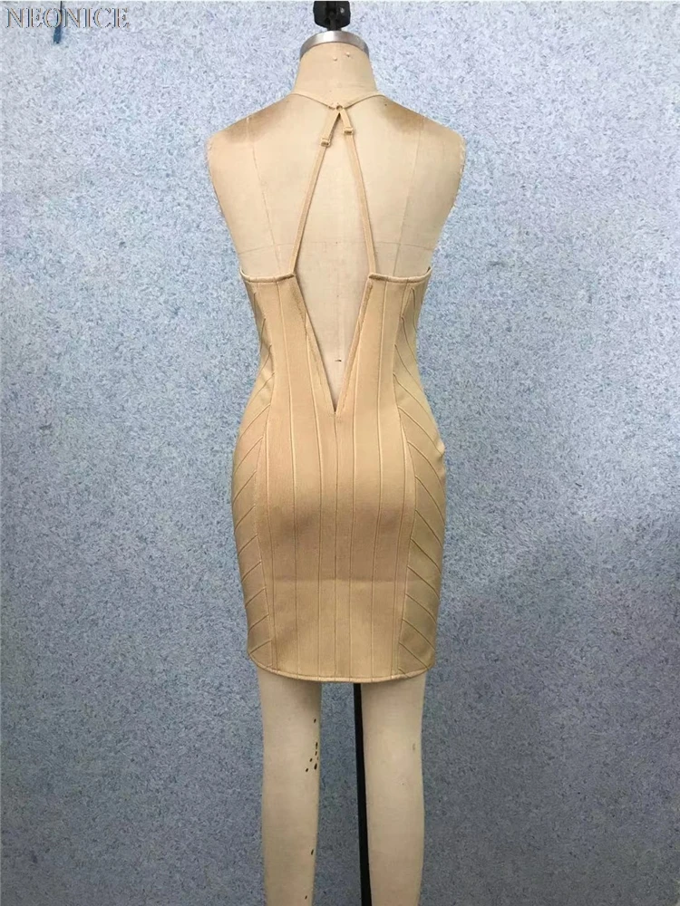 new Elastic bandage dress tight nightclub socialite birthday party fashion sexy package leisure khaki hollow-out backless