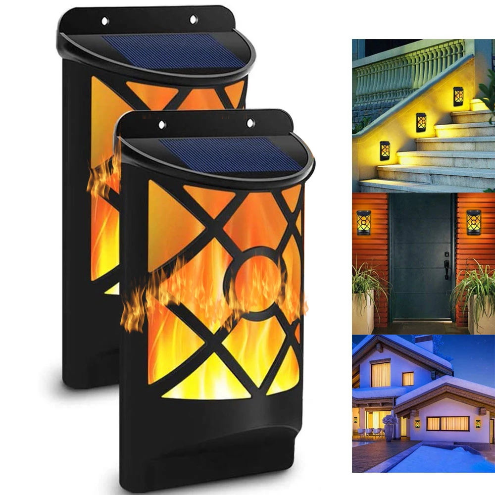 

Waterproof Flickering Solar Flame Lights Dark Sensor Auto On/Off 66 LED Lamp Solar Powered Wall Mounted Design for Patio Yard