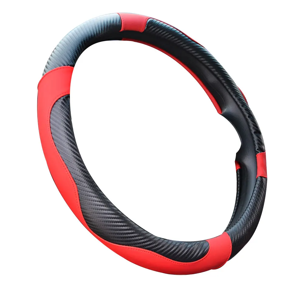 Car Steering Wheel Cover Breathable Anti Slip PU Leather Steering Covers Auto Decoration Carbon Fiber оплетка на рульчехол руль