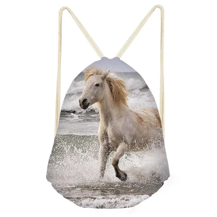 Crazy Running Horse с принтом, мужская сумка на шнурке, белые сумки, модный школьный рюкзак для девочек и мальчиков, Женская Прямая