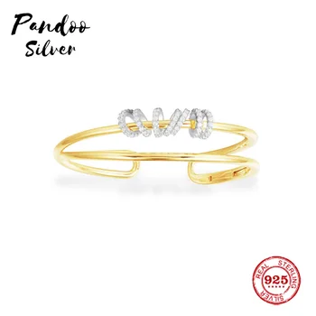 

Fashion Charm Sterling Silver Copy 1:1 Copy,Yellow Silver Double Open Cuff With Seven Sliding Rings Women Monaco Jewelry Gift