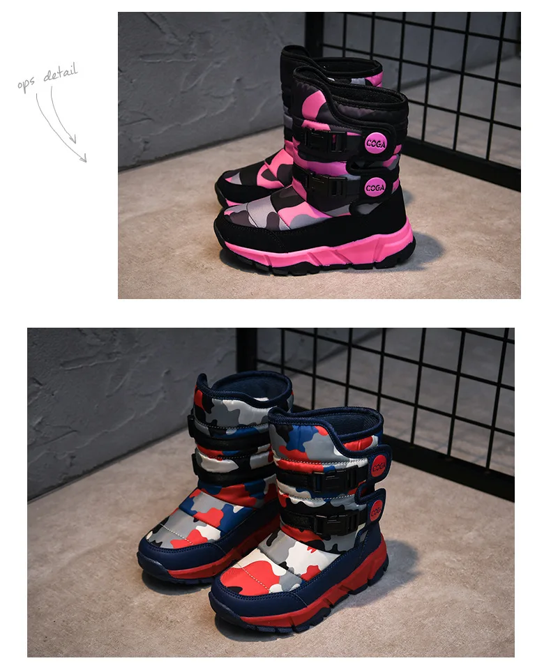 winter high tube plus velvet waterproof non-slip children snow boots camouflage cotton girls shoes