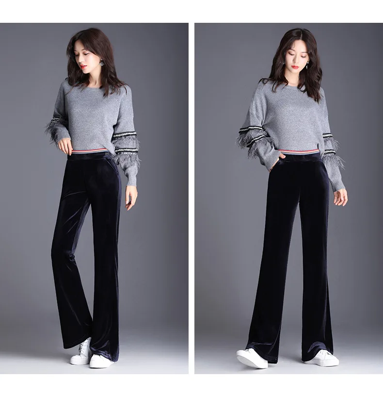 Pendant Sense Gold Velvet Micro Bell-bottom Pants Women's Autumn Elastic Waist High-waisted Straight-Cut Casual Trousers Wi
