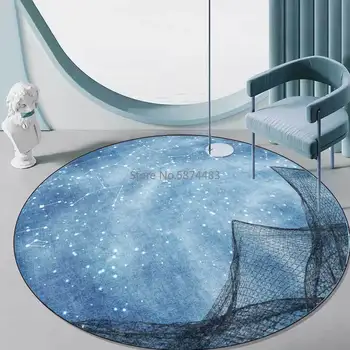 

Modern Fashion Blue Constellation Starry Sky Line Mountain Living Room Bedroom Hanging Basket Chair Round Floor Mat