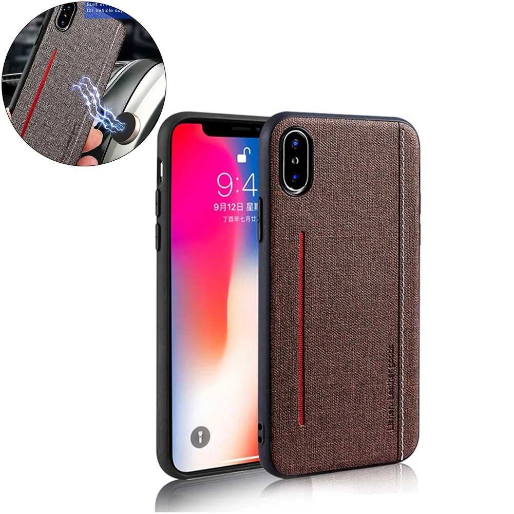 Магнитная Адсорбция автомобильный чехол для телефона для iPhone XS MAX XR X 7 8 6 6S Plus встроенный Магнит ткань текстура жесткий противоударный корпус Капа