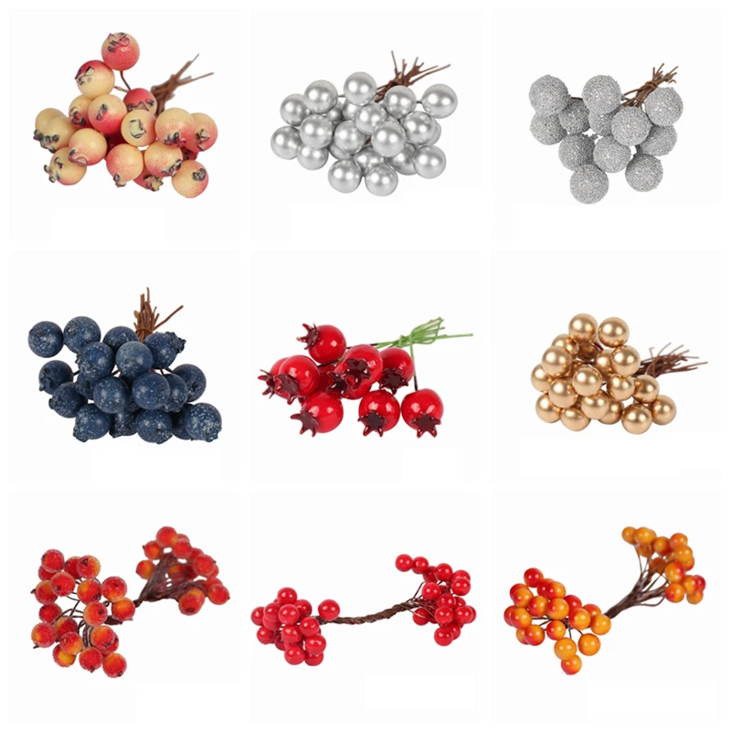 5/10/12Pcs Mini Künstliche Blume Obst Staubblätter Kirsche Weihnachten Kunststoff Perle Beeren für Hochzeit DIY Geschenk box Dekoriert Kranz