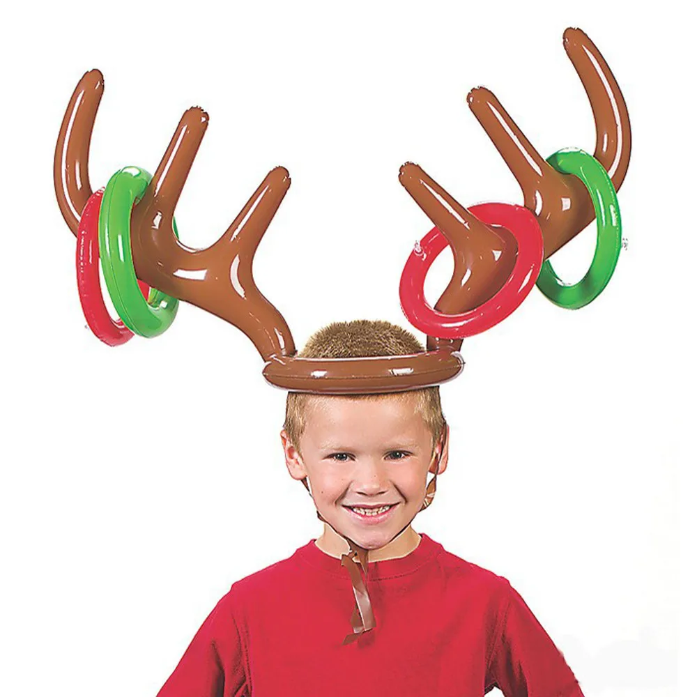 Топы Kwaliteit Opblaasbare Rendier Kerstcadeaus Hoed Gewei кольцеброс Праздничная Вечеринка игра Speelgoed Geschenken juguete A2
