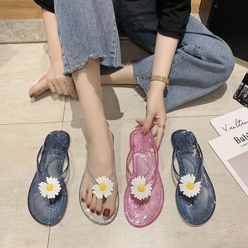 

New 2020 Fashion Woman Flip Flops Summer Shoes Cool Beach Transparent Flowers flat sandals Brand jelly Slippers sandals Women