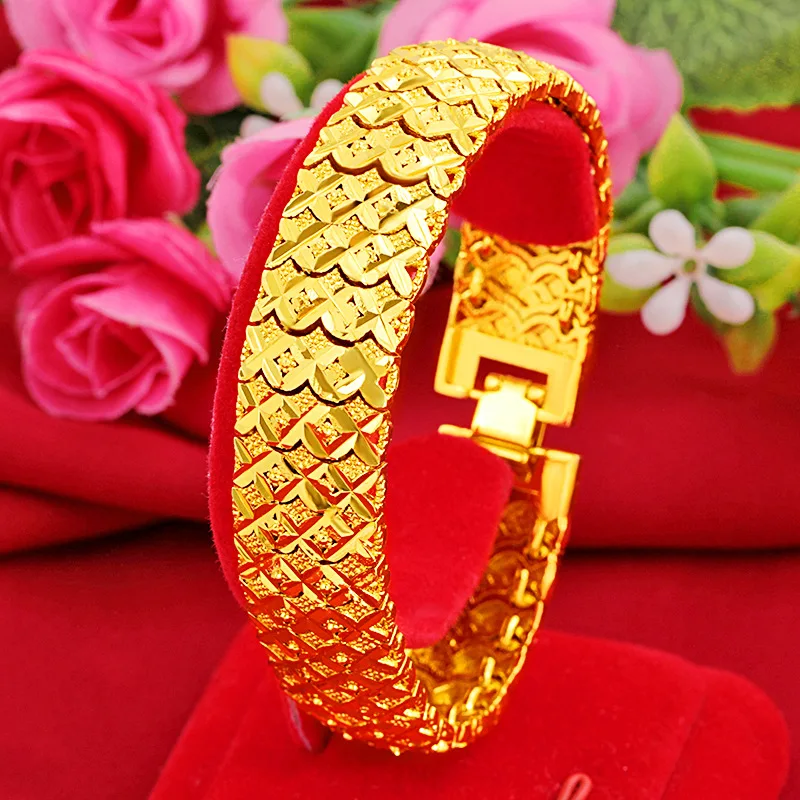 

21CM 1.6CM, Width Bracelet for Women Men Gold Color Ethiopian Jewelry African Fish Scales Pattern Wide Bangle Arab Wedding Gif