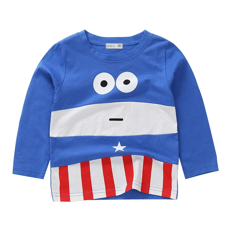 Blue New Avengers Marvel Batman Captain America Boys Girls Cotton T Shirts Children Tees Long Sleeve Cartoon Shirts Kids Tops Clothes - Цвет: Blue