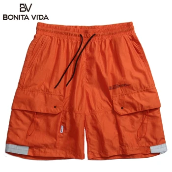 

Fashion Hip Hop Harajuku Shorts Mens Summer Punk Rock Hipster Pockets Elastic Waist Short Pants Trousers Streetwear