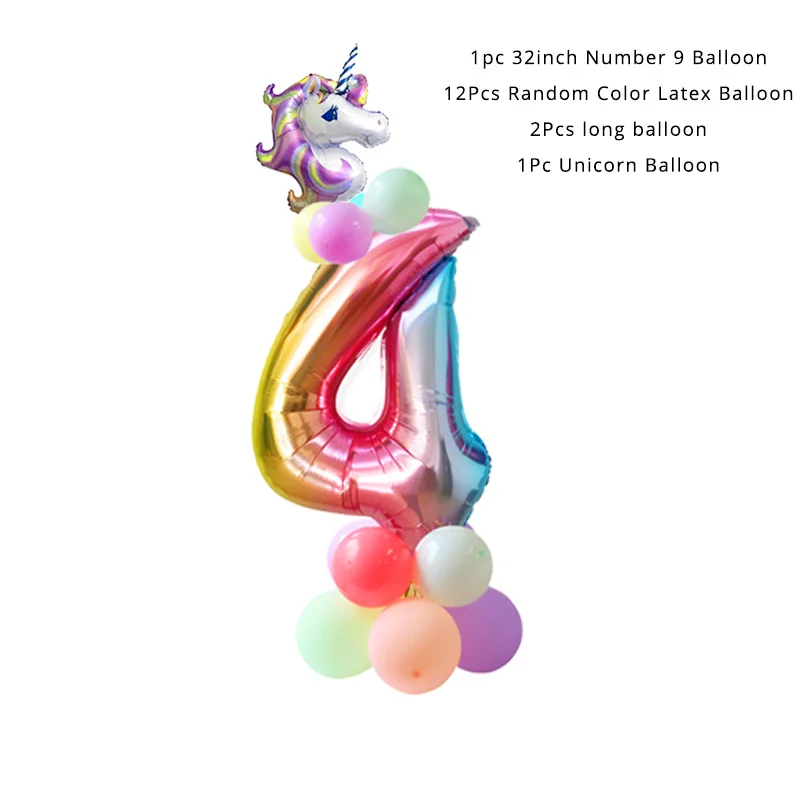 number ballon set-4 WEIGAO/украшение в виде единорога, украшения для дня рождения, Детские вечерние украшения в виде единорога, принадлежности для вечеринки в честь Дня Рождения, для девочек - Цвет: number ballon set-4