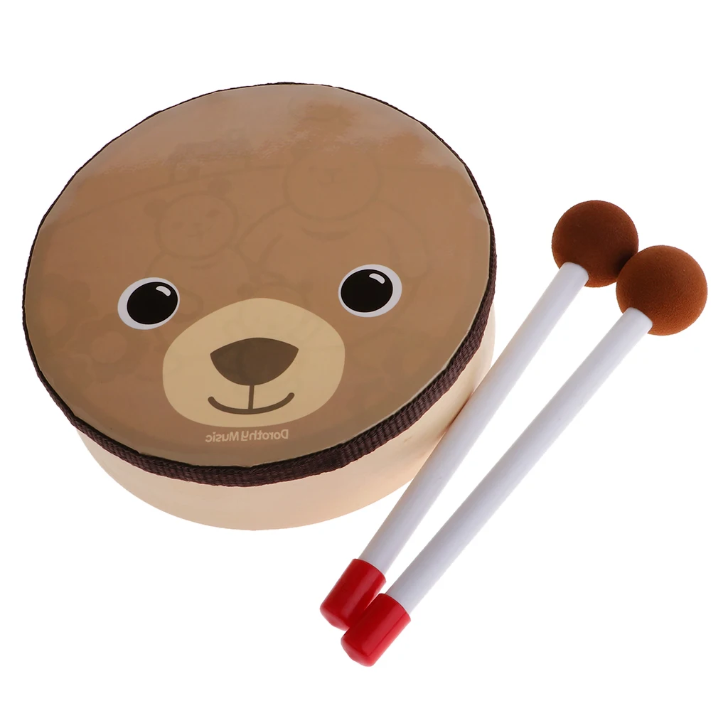 Cartoon Bear Pattern Drum Musical Toy Percussion Musical Instrument with Drum Sticks Mallet for Children Kids Educational Tools musical percussion instruments