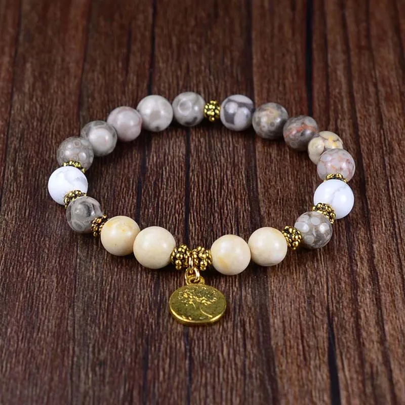 

Tree of Life Charm Yoga Bracelet Stone Beaded Strand Bracelet Dropshipping