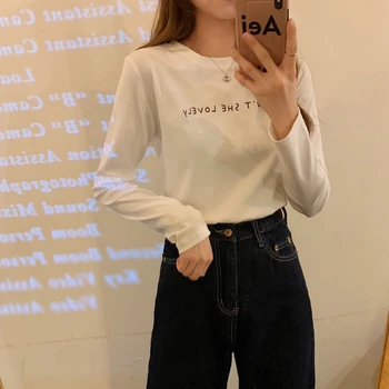

PX2629 Letter printing bottoming long-sleeved T-shirt top women