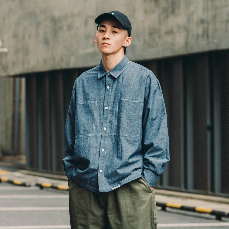 Джинсы мужские джинсовые рубашки с длинным рукавом японские Свободные модные