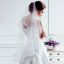 MissDress фата свадебная вуаль короткая с расческой Тюлевое кружево цвета слоновой кости два слоя Дешевые вуали для свадьбы аксессуары для свадьбы свадебный вуаль свадебные аксессуары фата свадебная JKm26