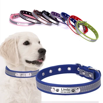 

Personalized Dog Collar Puppy Reflective Custom Name ID Tag Adjustable Customized Collars Engraved For Small Medium Large Dogs