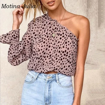 

Yojoceli one shoulder leopard blouse shirt women sexy 2019 trendy cropped blouses female blusas