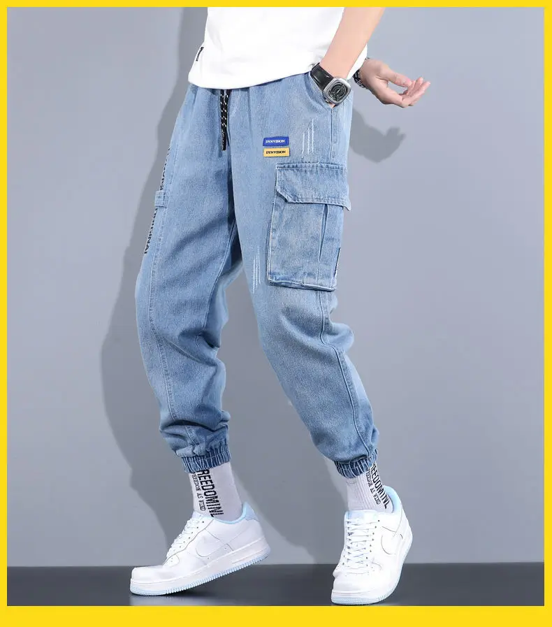 blue harem pants Light blue tide brand hip-hop new men's loose and comfortable all-match harem pants trouser for young gay student nice clothes high waisted harem pants