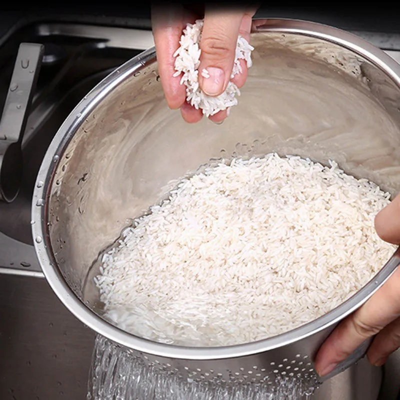 Round Rice Beans Peas Washing Filter Strainer Basket Sieve Drainer Stainless Steel Cleaning Gadget Kitchen Accessories