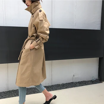 

2019 Fashion Khaki Trench Coat Women Casual Belt Windbreaker Female Office Lady Feminino Elegant Oversized Outerwear