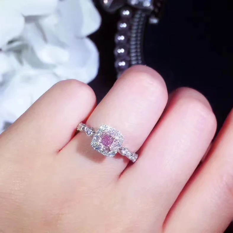 Sweetie 925 пробы Серебряное розовое квадратное бриллиантовое кольцо на палец с