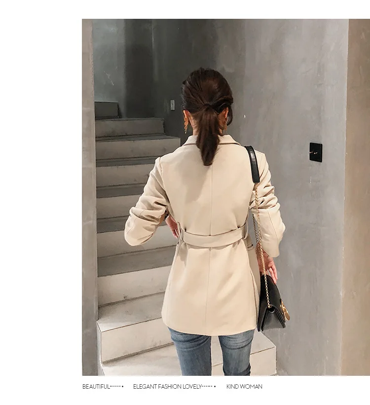 Spring Women Fashion New None Button Office Lady Suit Casual Slim Jacket Coat with belt