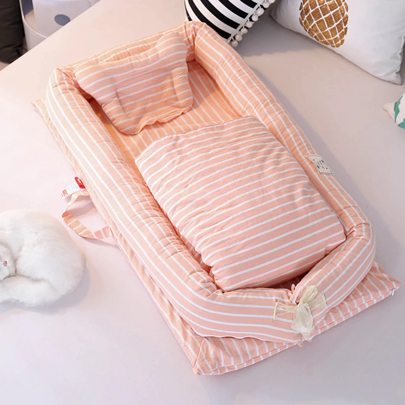 Переносная детская кроватка для новорожденных, мягкая хлопковая складная дорожная кровать для малышей, Детская переносная кроватка, детская кровать-гнездо, подушка для колыбели, одеяло