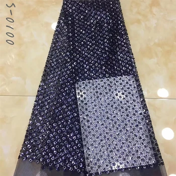 

Novelty 3D French lace purple sequins Fabric 5 yards/lot latest design African Lace Fabric For Wedding Dress sequins
