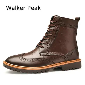 

Brand Motorcycle Warm Winter Shoes for men Genuine Leather Brogue Mens Ankle Boots Rubber Snow Boots Casual Shoes For Men