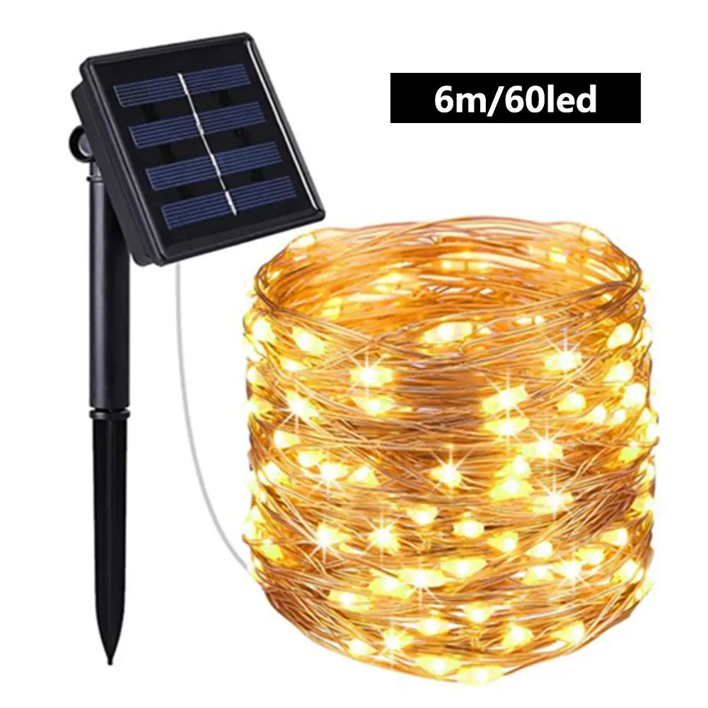 Exteriores da Corda à Prova Decoração do Jardim Fio de Cobre Luz da Corda do Casamento Luz de Fadas Luzes Solares Dwaterproof Água - 60led 10m 100 Led Solar 6m 4 fio de cobre luz da corda do