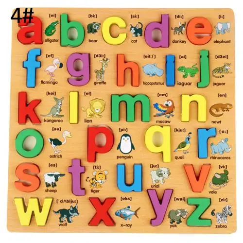 ABC пазл, цифровые деревянные игрушки, ранний обучающий пазл, буквы, алфавит, цифры, головоломка, дошкольные Развивающие игрушки для детей - Цвет: 4