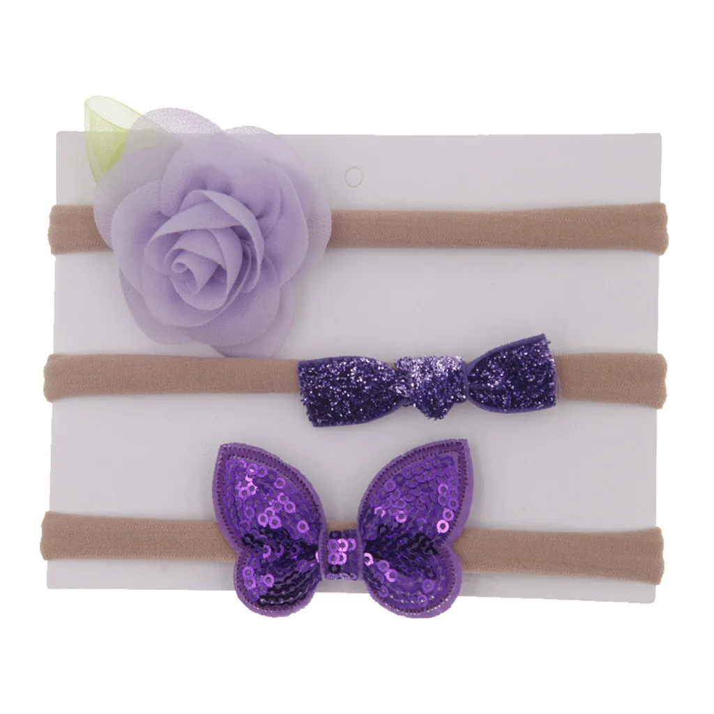 3pcs/lot Baby Girl Bow Flower Set Hairband  Baby Girls Elastic Hairband Infant Kids Head Band Hair Accessories for 1-6Y