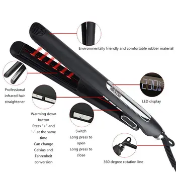 

LED Display Infrared Wide Plate Ceramic Tourmaline Hair Straightener Iron Anions Flat Iron 110-240V Less Damaged Clectric