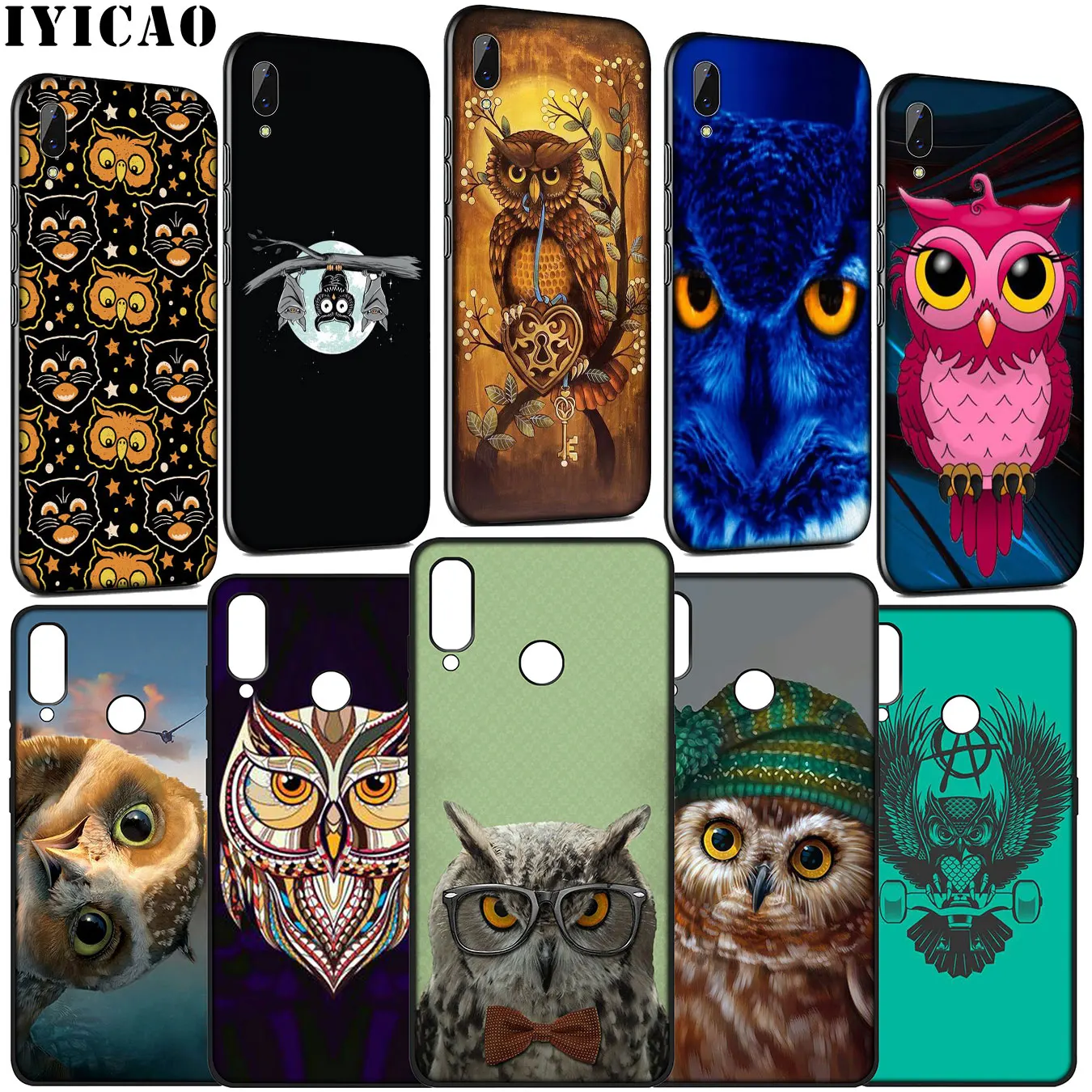 IYICAO Cat Owl cute Soft Silicone Case for Huawei Y9 Y7 Y6 Prime 2019 Honor 20 10 9 9X 8C 8X 8 Lite 7C 7X 7A Pro |