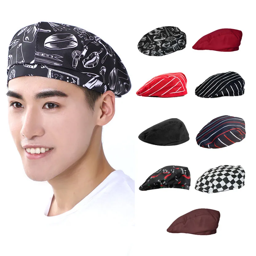 

Men Women Mesh Patchwork Chef Restaurant Kitchen Cooking Work Wear Hats Beret Hotel Bakey Cafe Waiter Breathable Cap 56-58cm