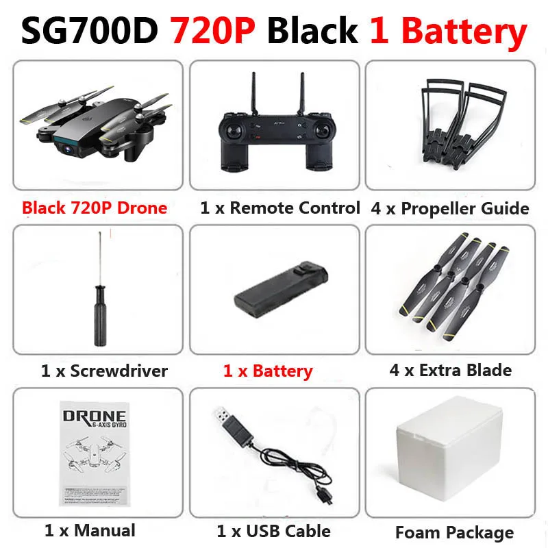 Black 720P 1b Foam SG700-D WiFi FPV RC Дрон с двойной камерой 1080P 720P 4K селфи Профессиональный складной оптический поток Квадрокоптер вертолет - Цвет: Black 720P 1b Foam