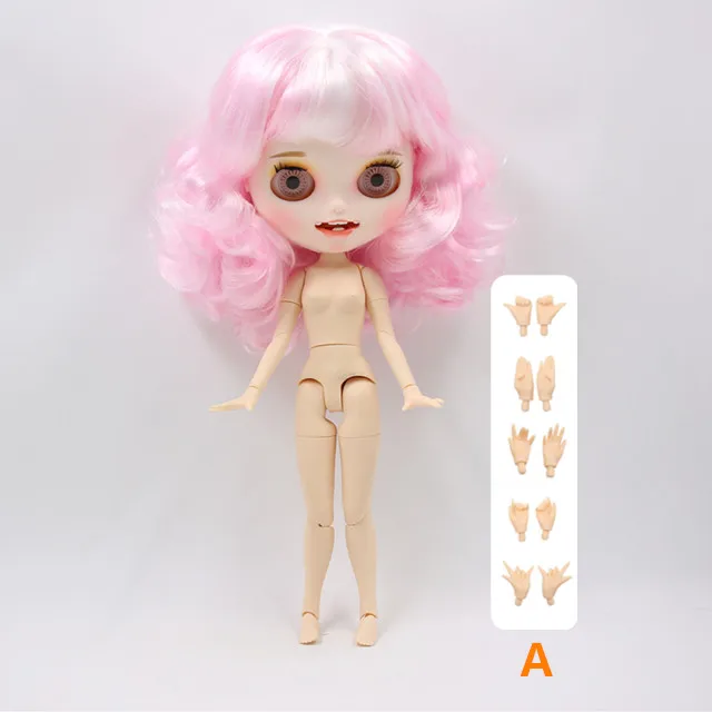 DOLL AND HAND A Кукла Blyth 1/6 bjd 150BL1017/136 белая кожа 19 суставов тела короткие кудрявые Смешанные розовые и белые волосы и улыбающееся лицо для макияжа 30 см девушка - Цвет: DOLL AND HAND A