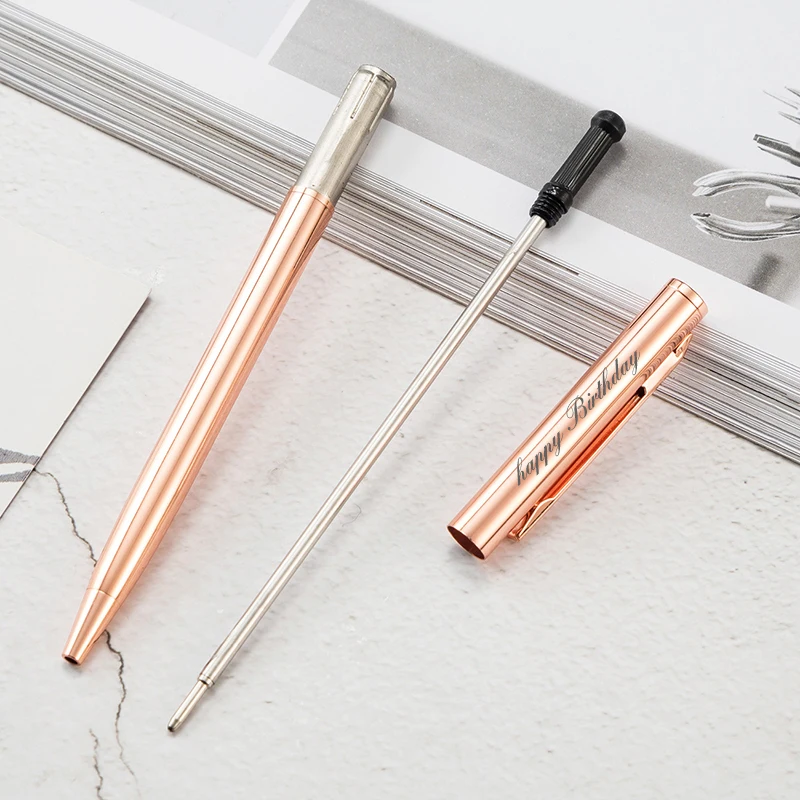 New Metal Ballpoint Pen Rose Gold Pen Custom Logo Advertising Ballpoint Pen  Lettering Engraved Name School&office Supplies