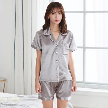 

Shorts Suit Pijamas Mujer Fashion Summer Satin Sleepwear For Women Faux Pajamas Sets 2 Pieces Nightwear Female Top