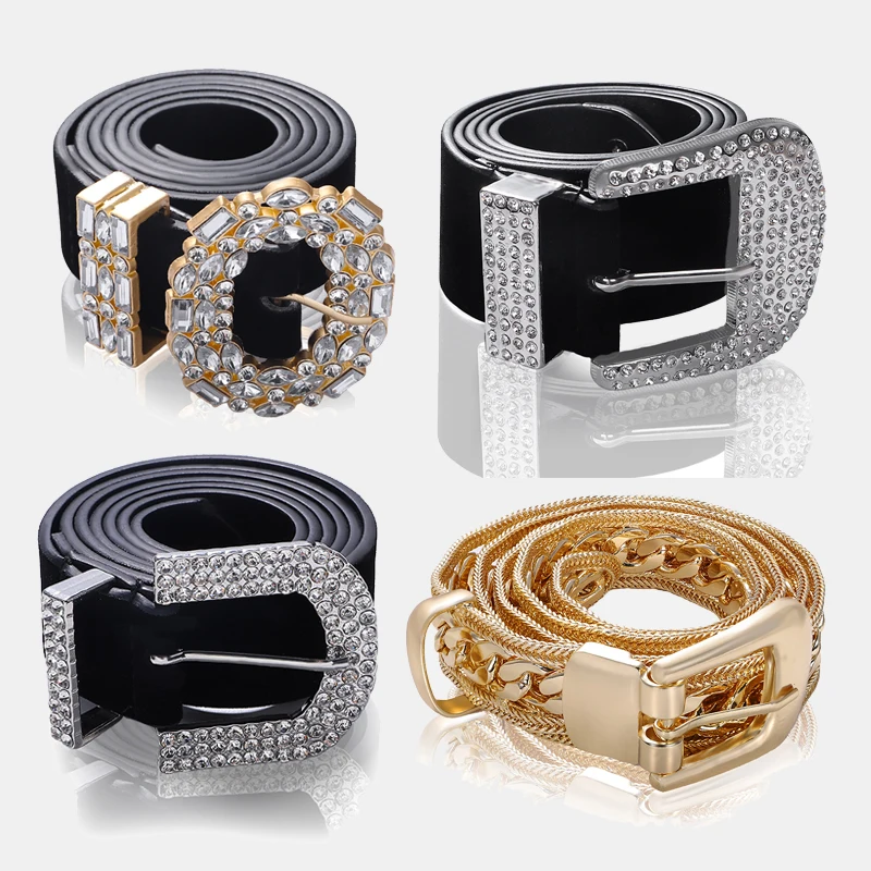 

Dvacaman ZA Black Leather Western Cowgirl Waist Belt Metal Oval Crystal Buckle Waistband New Belts for Women Luxury Design Brand