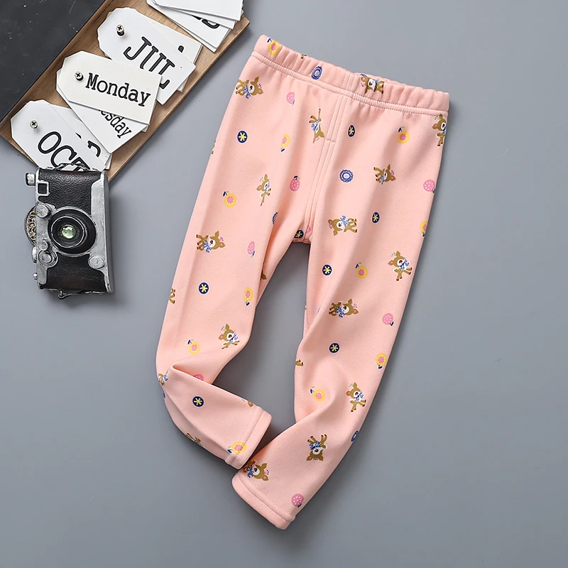 pink deer Новые детские штаны, плотные леггинсы для детей, теплые леггинсы для девочек, штаны для подростков, детская одежда с рисунком - Цвет: pink deer