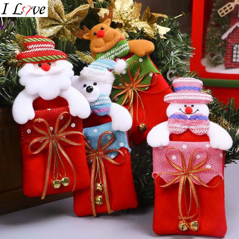 

Children's Christmas Tree Pendant Bow with Bells Storage Gift Gift Bag Supplies Christmas Decoration