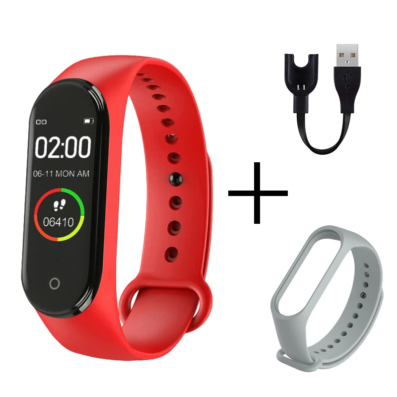 red gray Модный браслет M4, Bluetooth, умный, водонепроницаемый, цветной браслет, измеритель артериального давления, мониторинг сна, информация, напоминание, часы - Цвет: red gray