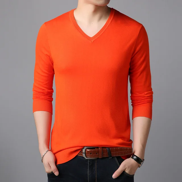 

men V-neck solid color long sleeve sweaters loose men's Autumn winter bottoming shirt