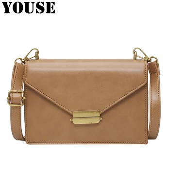 

YOUSE Brand Vintage Small Square Luxury Bags Women Handbags Brown Leather Ladies Cross Body Messenger Bags Cross Body Bags