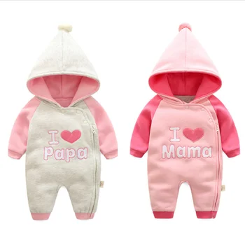 

Newborn Baby Rompers Long Sleeve Letter Print Hooded Rompers For Girls Infant Autumn Winter Thick Jumpsuit Overalls For Children