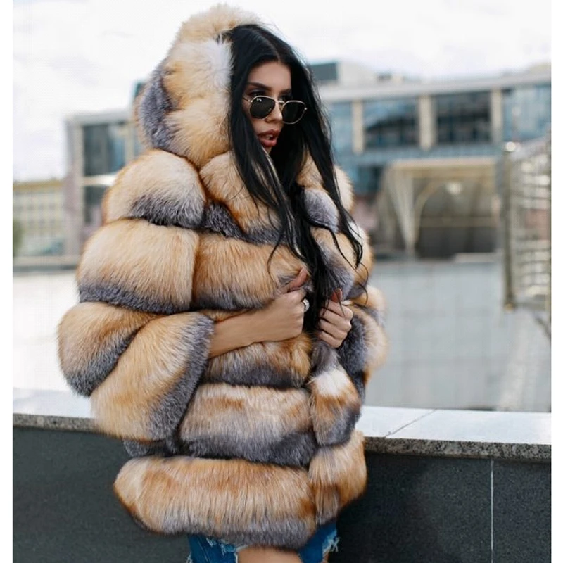 Fandy lokar, куртки из натурального Лисьего меха, женские модные толстые пальто с капюшоном, женские элегантные куртки с длинным рукавом, женские куртки IAB